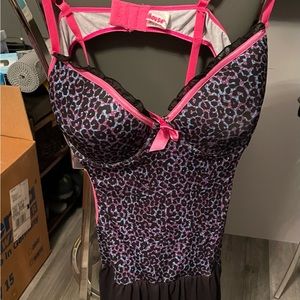 Pink/blue leopard print Dollhouse lingerie size 2